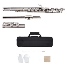 Handskar Moonangel Western Concert Flute C Key 17 Holes Sier Tone Woodwind Musikinstrument Vita handskar Mini Skruvmejsel Padded väska