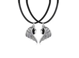 Colares de pingentes ímãs punk atraem corda de couro Link Chain Angel Demon Wing Necklace para amantes Casais Homens Mulheres Clavicle Jewe8959633