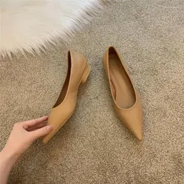 Casual Shoes Office Low Heel Elegant Normal Leather Ladies Footwear Pointed Toe Women's Khaki Shallow Non Slip With Discount 39