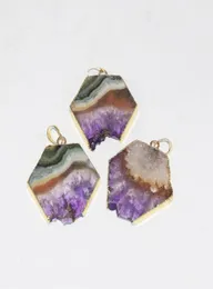 Fashion Jewelry Natural slice Purple Crystal Quartz necklace pendant male raw slab geode druzy amethysts stone pendant women 201014090645