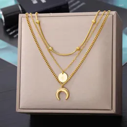 Подвесные ожерелья модная луна для женщин из нержавеющей стали многослойное золото, покрытое цепи ожерелье, подарки на день рождения подарки