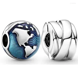 Loose Gemstones Original Blue Globe Etched Braided Clip Stopper Beads 925 Sterling Silver Charm Fit Fashion Bracelet Bangle Diy Jewelry