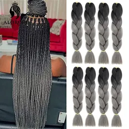 Alororo Afro Black Grey Ombre Braiding Hair 24 polegadas 3/6/8pcs/pacote de cabelo sintético para cabelos de trança de jumbo no atacado 240430