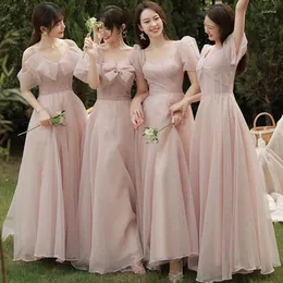 Ethnic Clothing Bridesmaid Dress 2024 Pink Long Temperament Cheongsam Simple Elegant Dresses Sexy Vintage Square Neck Evening Party Gown