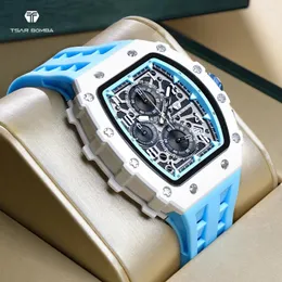 Wristwatches TSAR BOMBA Resin Watch For Men Tonneau Waterproof Mens Watches Top Chronograph Sport Male White