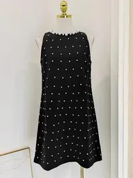 Lässige Kleider Verdejulia Designer Mode Sommer Mini Kleid Frauen ärmellose schwarze weiße Perlen Perlen Diamanten A-Line-Weste