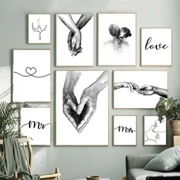 lack and white hand drawn love line art wall poster and printmaking canvas painting art picture used for couple bedroom decoration J240505