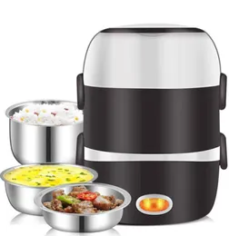 Mini Electric Rice Cooker Stainless Steel 3 Layers Steamer Portable Meal Thermal Heating Lunch Box Food Container Warmer1810679