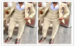 Beige Groom Tuxedos Wedding Suits Groomsmen Man for Young Man Prom Coupple Day Suits JacketPantsvest Custom Made Plus Siz5571506
