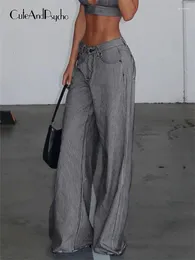 Женские джинсы cuteandpsycho y2k полосатый принт прямой джинсовая джинсовая мода шикарная уличная одежда мешковаты
