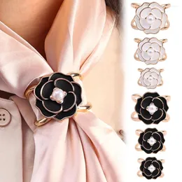 Broches 3size mulheres xale anel de anel de clipe de fixador Camellia pérola lenço de seda fivela broche de casamento jóias de moda clássica presente clássico presente