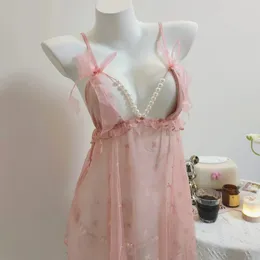 Abbigliamento da donna kawaii perle abito sonno per il sonno francese per pigiami sexy puro desiderio estate 2024 garza in rete in pizzo petto piccolo sonno