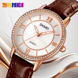 Relógios de pulso Skmei Fashion Women's Watch Quartz de luxo para mulheres Presentes Brand Leather Ladies Rose Gold Watches Reloj Para Mujer