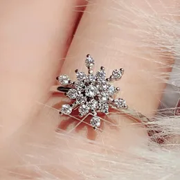 Cluster Rings Mode Snowflake Bling Zirkon Ring für Frauen Weihnachten präsent