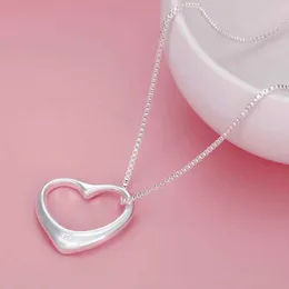 قلادة قلادة Jewelrytop الفاخرة 925 Sterling Silver Charms Heart Box Chain Necklace for Women Fashion Party Gedding Jewelry Gifts H240504