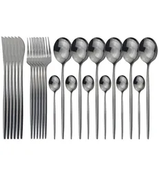 24pcs Black Gold Cutlery Set 1810 Zestaw stali stalowej ze stali nierdzewnej Kolorowy nóż widelca łyżka stolika kuchnia obiad srebrny 205100024