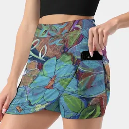 Skirts Garden Doodle Mixed Media Art Woman Fashion 2024 Pant Skirt Mini Office Short Flowers Floral Leaves Collage