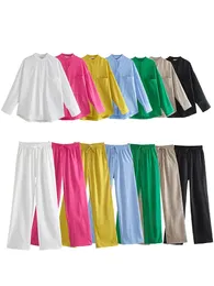 Willshela Kadın Moda İki Parçalı Set Sol Single Bravatalı Gömlekler Vintage Drawstring Pantolon Feamle Chic Lady Pants Setleri 240430
