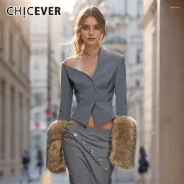 Women's Suits CHICEVER Solid Temperament Blazers For Women V Neck Long Sleeve Off One Shoulder Irregular Fashion Slimming Blazer Female 2024