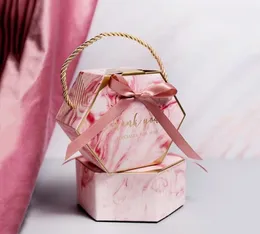 10Pcs Gift Wrap New Creative PinkGray Marble Texture Candy Box Paper Gift Boxes With Ribbons portable bags handles3385815
