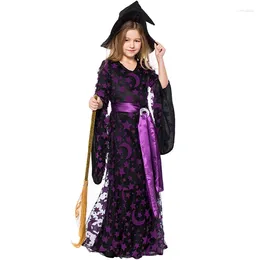 Theme Costume Halloween Purim For Kids Child Purple Witch Stage Printed Skirt Girls Dresses