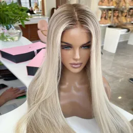 Brazylijska 13x4 Ash Blond Lase Lace Front Human Hair Peruki 13x6 Prosta koronkowa peruka z przednią peruką Browna Brązowa peruka syntetyczna długie proste loki włosów Szybka wysyłka