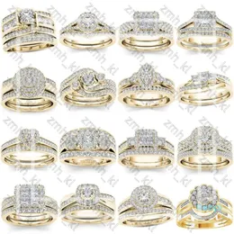 Nowy projektanta mody pierścionki ślubne 2PCS Zestaw ślubny Elegancki kryształowy pierścionek zaręczynowy luksus złoty kolor okrągły cyrkon dla kobiet biżuteria boho 192