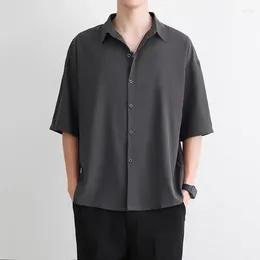 Camicie casual maschili estivi da uomo abbigliamento coreano mezza manica solida liscia liscia versatile secco nero secco top sottili sciolti