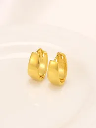 Pure 24k Yellow Fine Solid Gold GF Earrings Wide Hoop Lucky Glossy Women Gift7325785