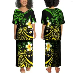 Lässige Kleider Samoa Custom Kinderkleid Girl Puletasi Sommer Kurzarm Elegant Long Rock V-Ausschnitt Design Top und Polynesisch