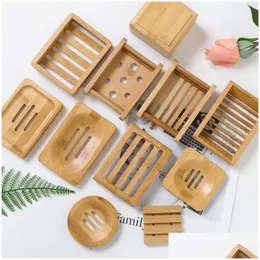 Tvålrätter naturliga bambu trä maträtt mti stilar bricka hållare bärbar badrum rack tallrik behållare droppleverans hem trädgård b dhclr