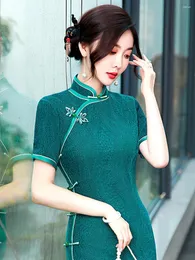 エスニック服古い上海ヤングリアルベルベットロングチョンサムハイセンスエレガントレトロ日常のドレス