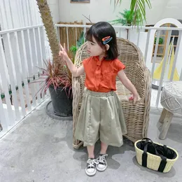 Clothing Sets Children Set Girl Clothes Literary Shirt Wide-Leg Pants 2 Piece Suit Summer Korean Fashion