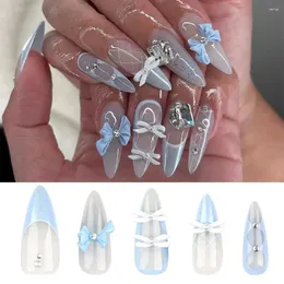 False Nails French Shining Butterfly Bow 가짜 긴 Stiletto 분리 가능한 손톱 팁 DIY