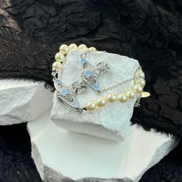Designer High version Brand pentagonal star drop glue Saturn bracelet with diamond surround new pearl