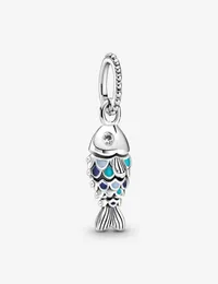 100 925 Sterling Silver Sparkling Blue Scaled Fish Dangle Fit Fit original European Charms Bracelet Fashion Wedding Egengage J1915131