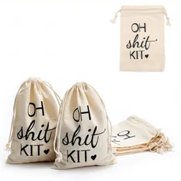 Oh Shit Kit Cotton Linen Jewelry Pouch Drawstring Bag Wedding Favor Bags Gifts for Wedding Party Supplies