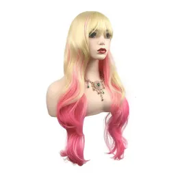 big gradient powder long shudder loud tiktok Fashion wave wig female gold head.