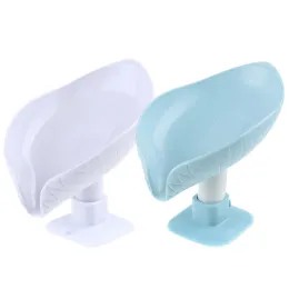 Set 2pcs Leaf Shape Soap Box Creative Drain Soap Dish Holder Punch Free Suction Cup Soap Rack Household Shelf Bathroom Accessories