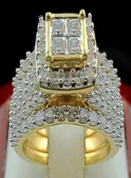 18k Golden Diamond Princess Square Anello di lusso Impegno di lusso Anillos de Ring Bague Etoile Set Bizuteria Diamante per donne uomini Ring J6891674