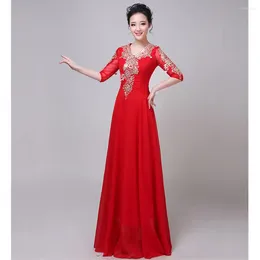Casual Dresses Embroidery Dress Female Adult College Choir Conductor Long Solo Middle-Aged And Elderly Clothing Red