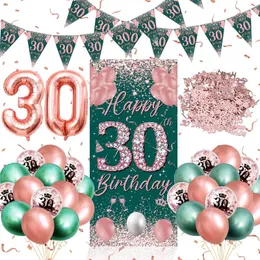 Украшение вечеринки 30 -й 40 -й 50 -й день рождения украшения мужчины Женщины Balloon Rose Gold Green Happy Banner and Poster