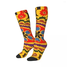 Men's Socks ANTIQUE RED BLUE ORANGE FLORAL UZBEK EMBROIDERY IN YELLOW Uzbekistan Suzani Suzanne Unisex Winter Street Style Crazy Sock