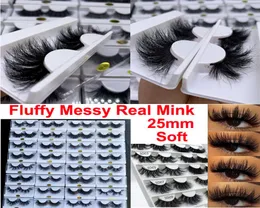 Soft Fluffy Messy False Eyelashes 100 Mink Eyelash 25mm Long Bomb 5D Dramatic Lashes Volume Natural Curl Crossed Thick Lash 32 St1572862