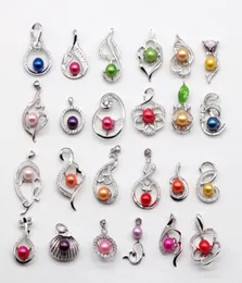 Anhänger Halsketten auf 24 Stilen 925 Sterling Sliver Pearl Moderationen Schmuck mit 68 mm Zufall Mix -Farbperlen 510pcs SS016850970