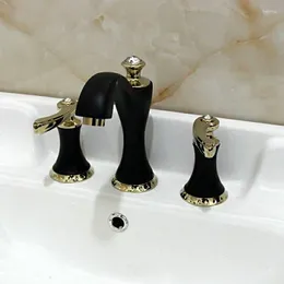 Смесители раковины ванной комнаты Vidric ванные комнаты керамика латунный кран двойной ручки 3 отверстие для палубы монтировано холодное микшер 3PC/Set