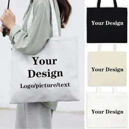 Einkaufstaschen benutzerdefinierte Einkaufstasche Fügen Sie Ihren Text / Bild Originaldesign -Handtasche mit Reißverschluss Frauen Fashion Canvas hinzu