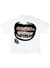 Summer Pure Cotton Oversized Teeth Graphic T Shirts for Men Women Y2k Top Hip Hop Harajuku Fashion Round Neck Pure Short Sleeves 240430