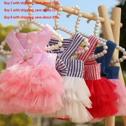 Dog Summer Dress Cat Lace Skirt Pet Clothing Chihuahua Stripe Puppy Princess Apparel Cute Clothe Accessories 240425