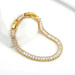 AAA Cubic Zirconia Stone Tennis Bracelets Gold Color Stafless Steel Stain Bracelet for Women Punk Hip Hop Jewelry 240423